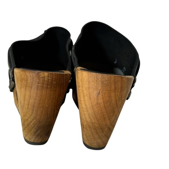 NWOB Sanita Leather Sweedish Clogs Cut out Wood Wedges 37 - Picture 9 of 9
